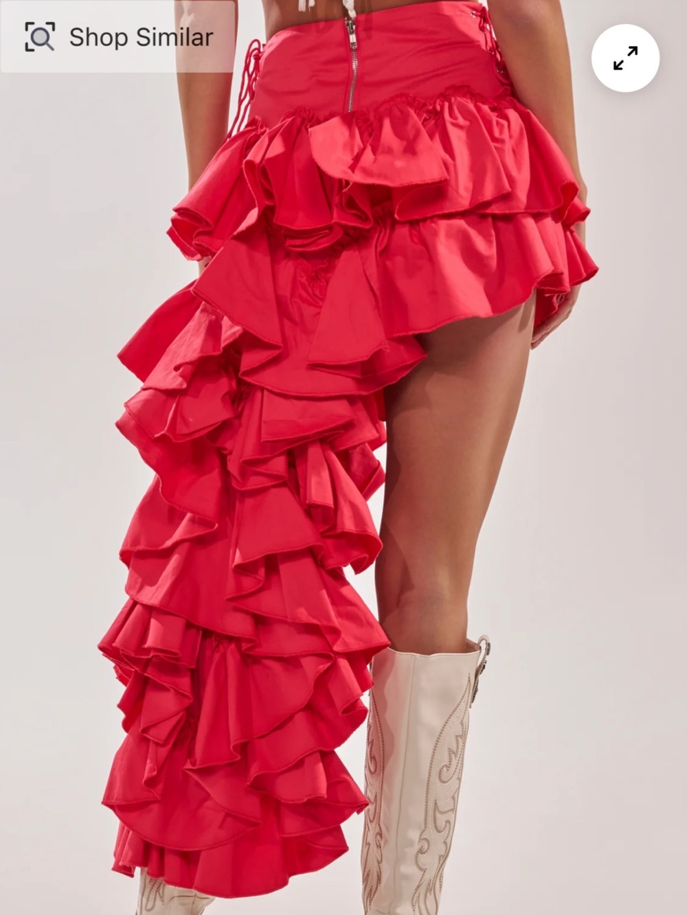 CLAIRE HIGH LOW RUFFLE SKIRT IN RED - Picture 2 of 5